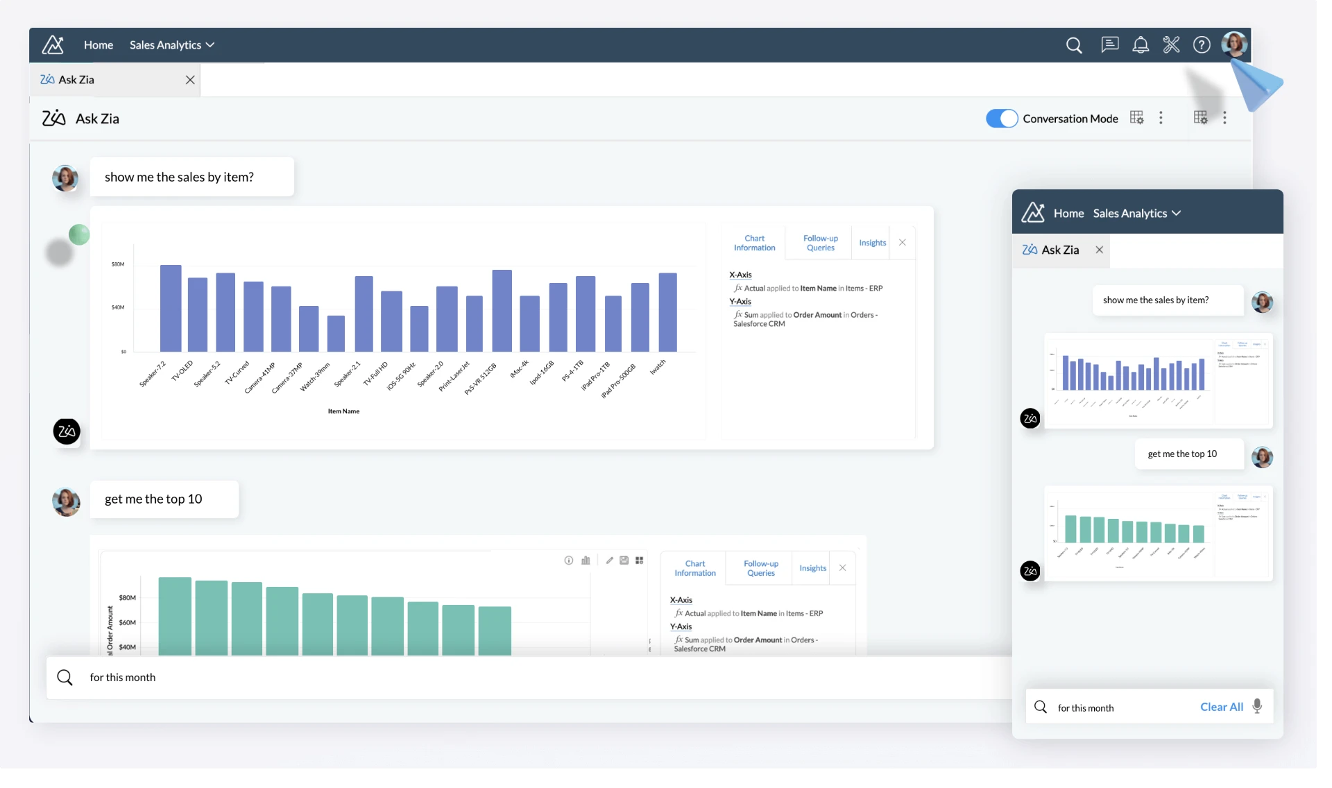 Ask questions with Zia in Zoho Analytics