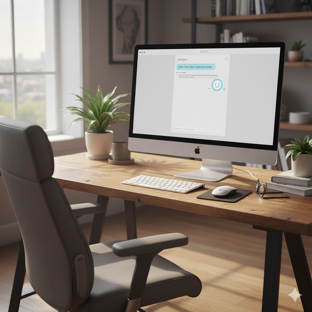 Computer screen displaying AI customer support chatbot interface